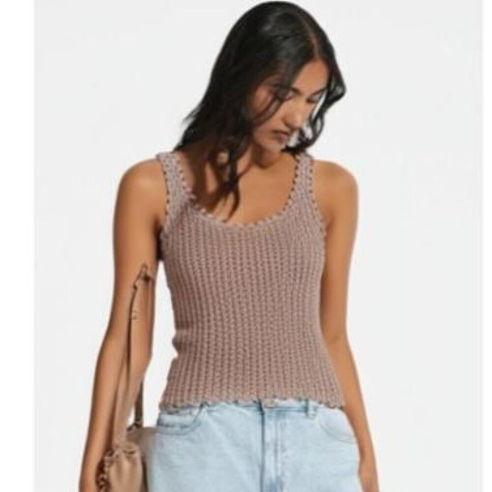 Jones New York Light Pink Crochet Scalloped Hem Sleeveless Tank Top Women's L/G